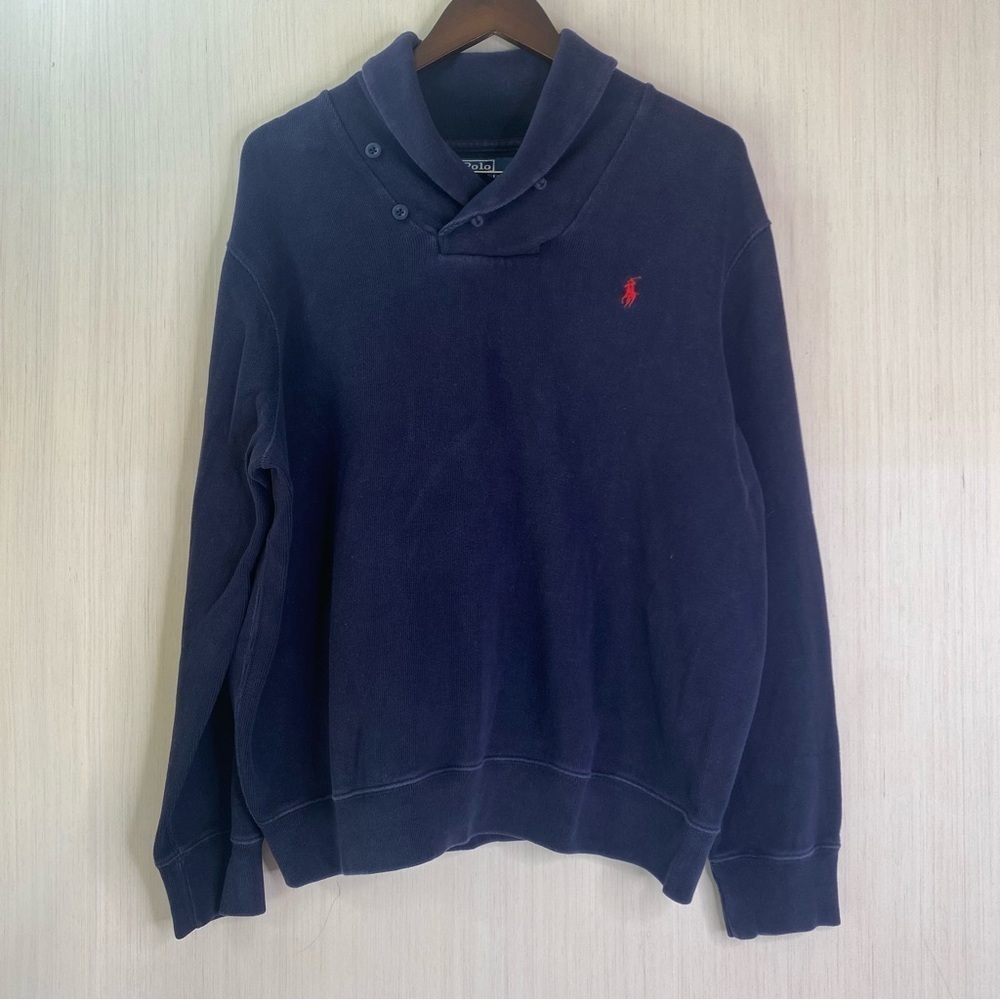 Polo Ralph Lauren Men’s Dark Blue Shawl Collar Pullover Sweater Size Large